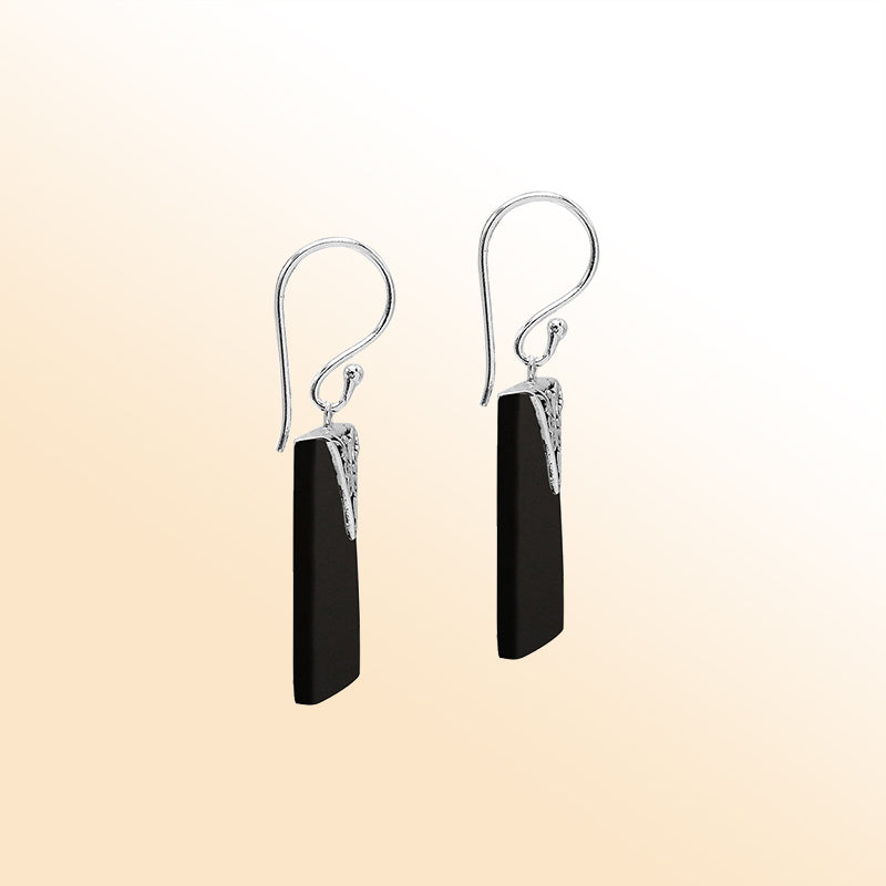 Artistic square earrings with Black Shell and silver accent detailing
