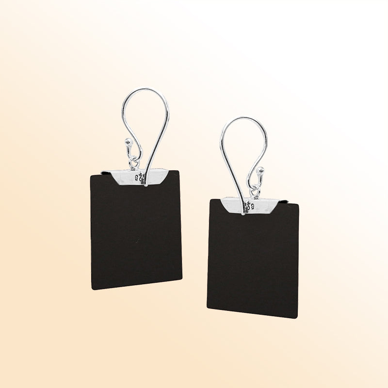 Artistic square earrings with Black Shell and silver accent detailing