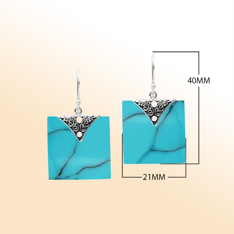 Artistic square earrings with Turquoise Shell and silver detailing