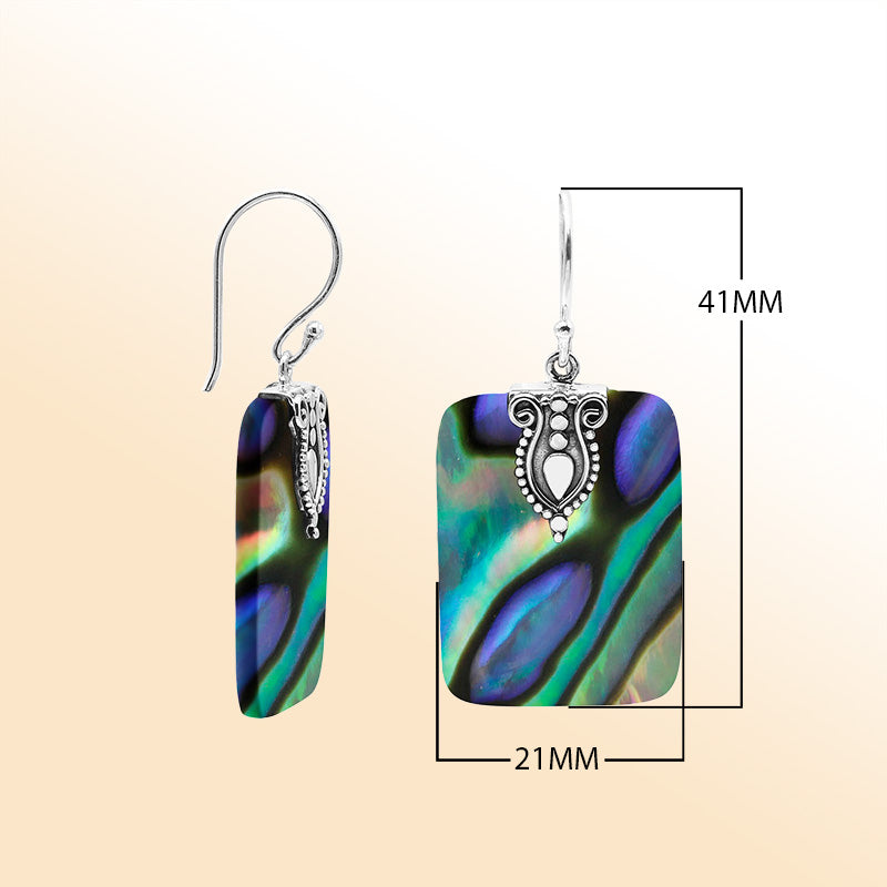 Artistic rectangular Abalone Shell earrings with silver top