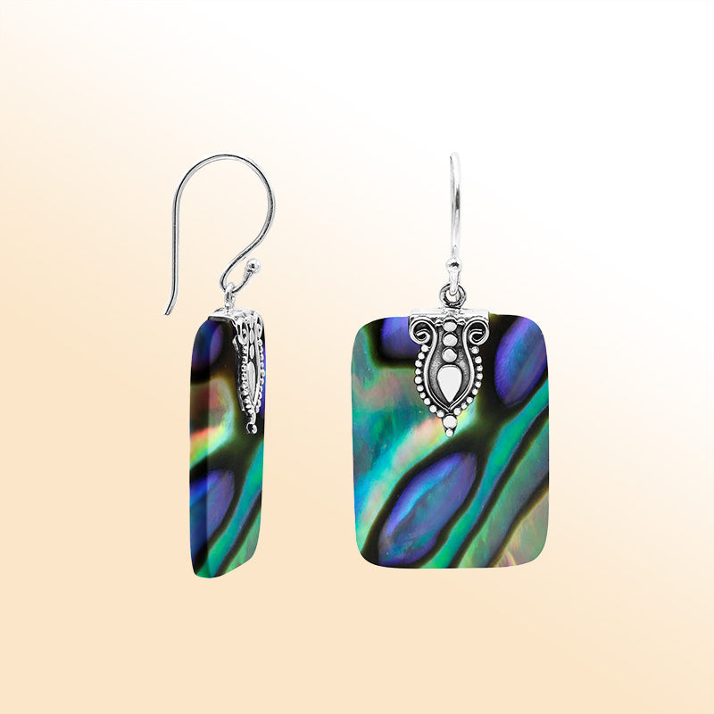Artistic rectangular Abalone Shell earrings with silver top