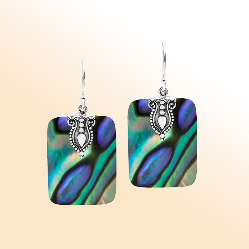Artistic rectangular Abalone Shell earrings with silver top