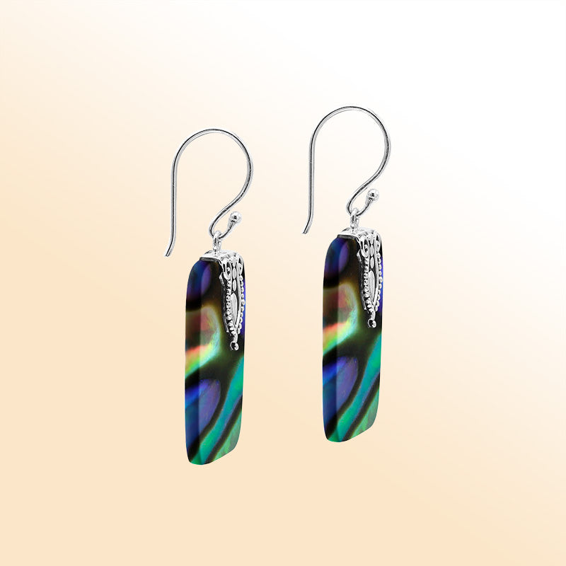 Artistic rectangular Abalone Shell earrings with silver top