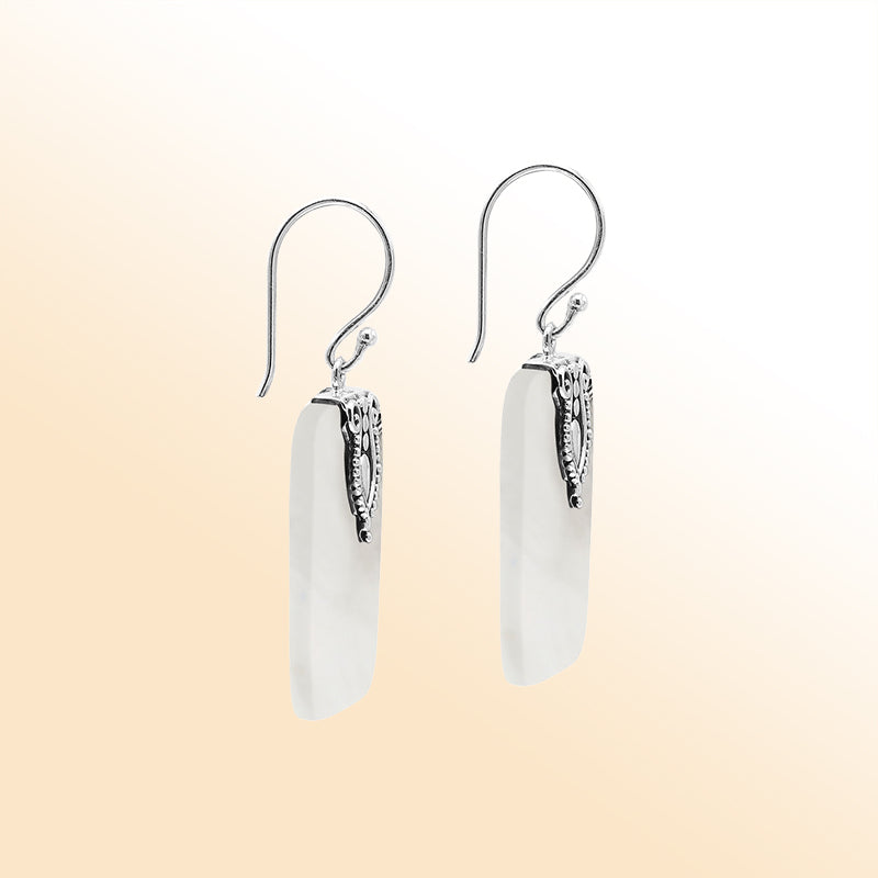 Artistic Mother Of Pearl rectangle earrings with silver crest