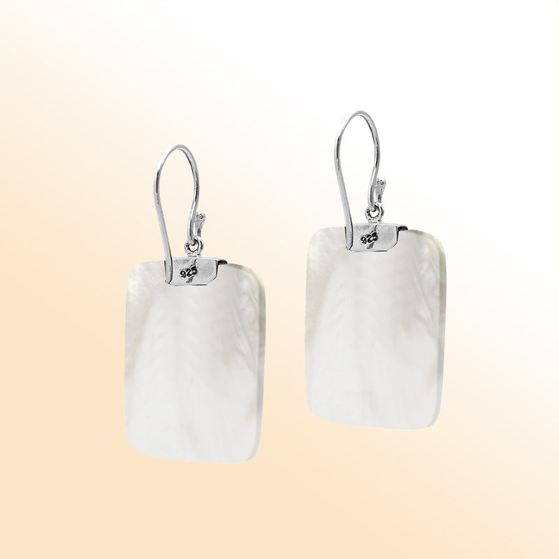 Artistic Mother Of Pearl rectangle earrings with silver crest