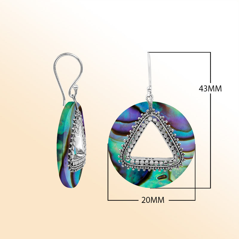 Artistic round Abalone Shell earrings with triangle cutout