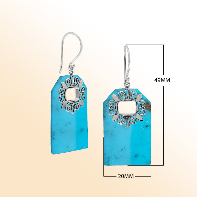 Artistic Turquoise Shell earrings with ornate silver filigree