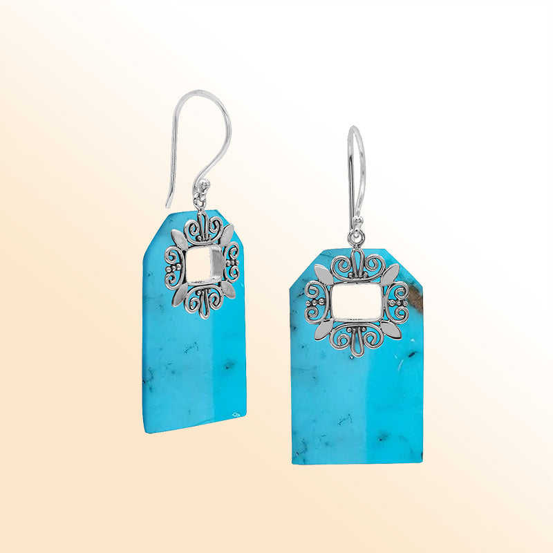 Artistic Turquoise Shell earrings with ornate silver filigree