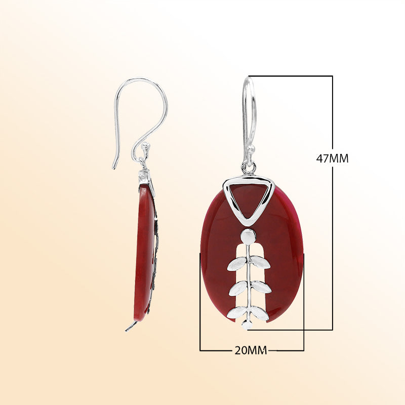 Artistic Red Coral Split oval earrings with silver detailing
