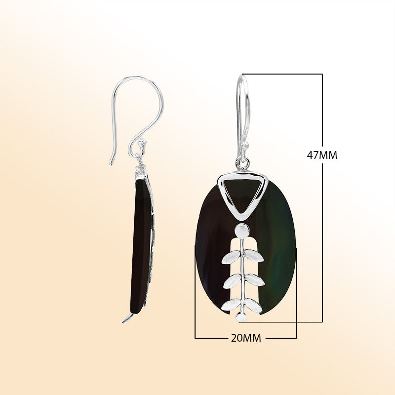 Artistic Black Shell earrings with leaf and filigree details