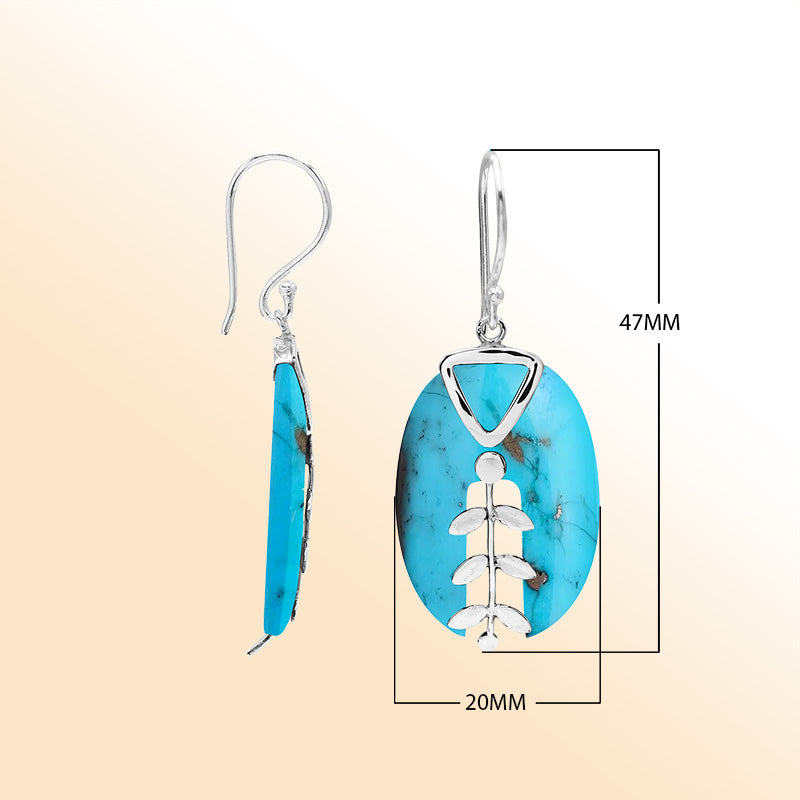 Artistic Turquoise Shell earrings with leaf and filigree details