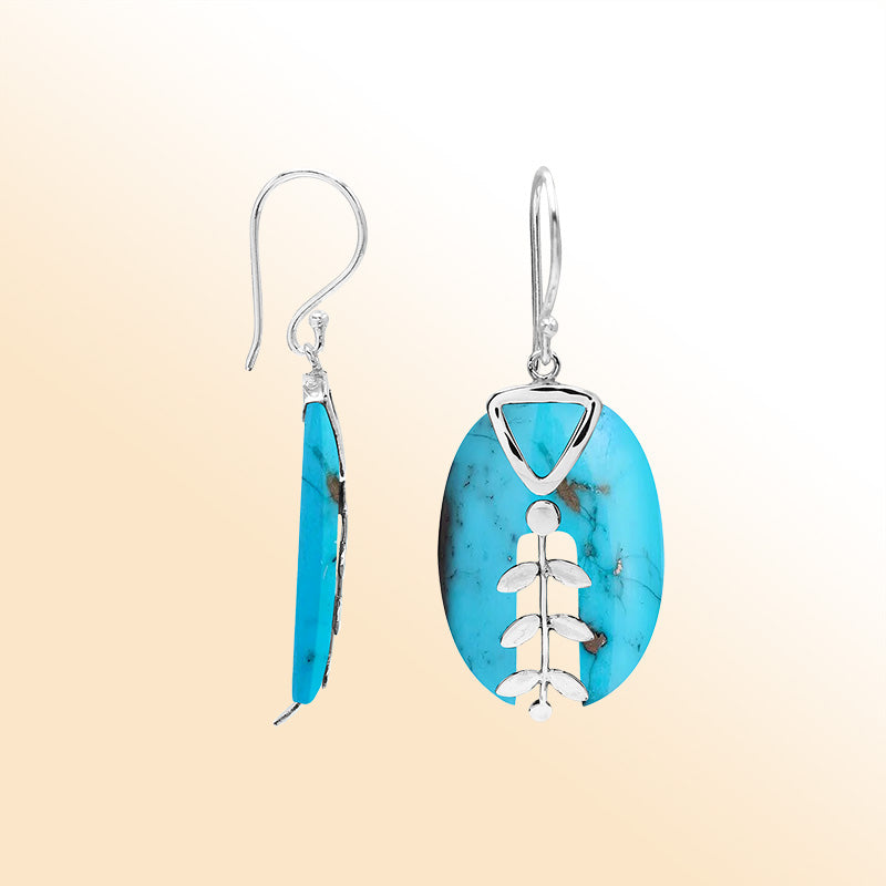 Artistic Turquoise Shell earrings with leaf and filigree details
