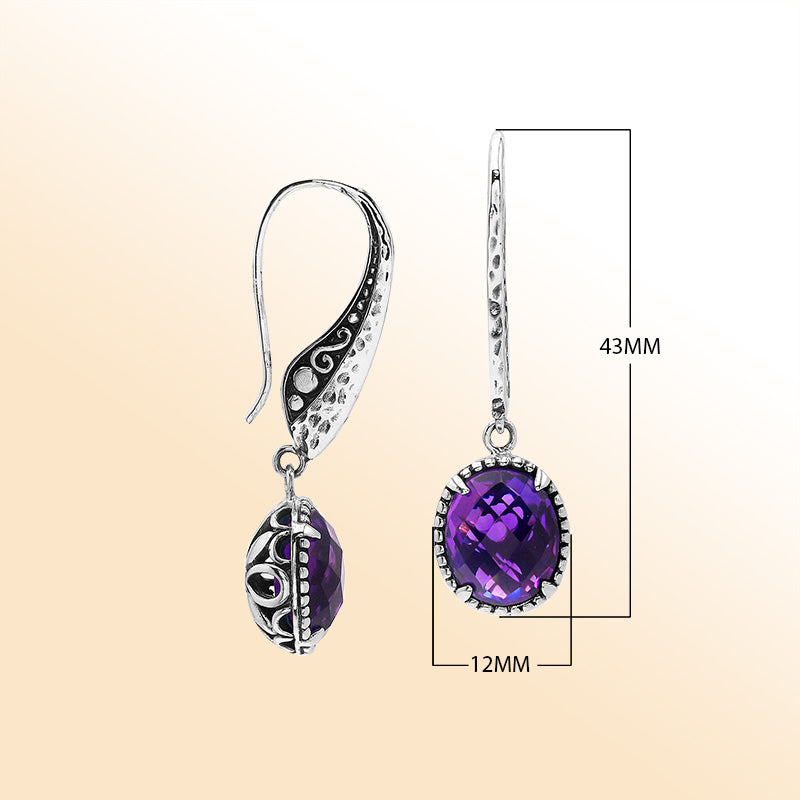 Sterling silver purple Amethyst Quartz earrings with filigree