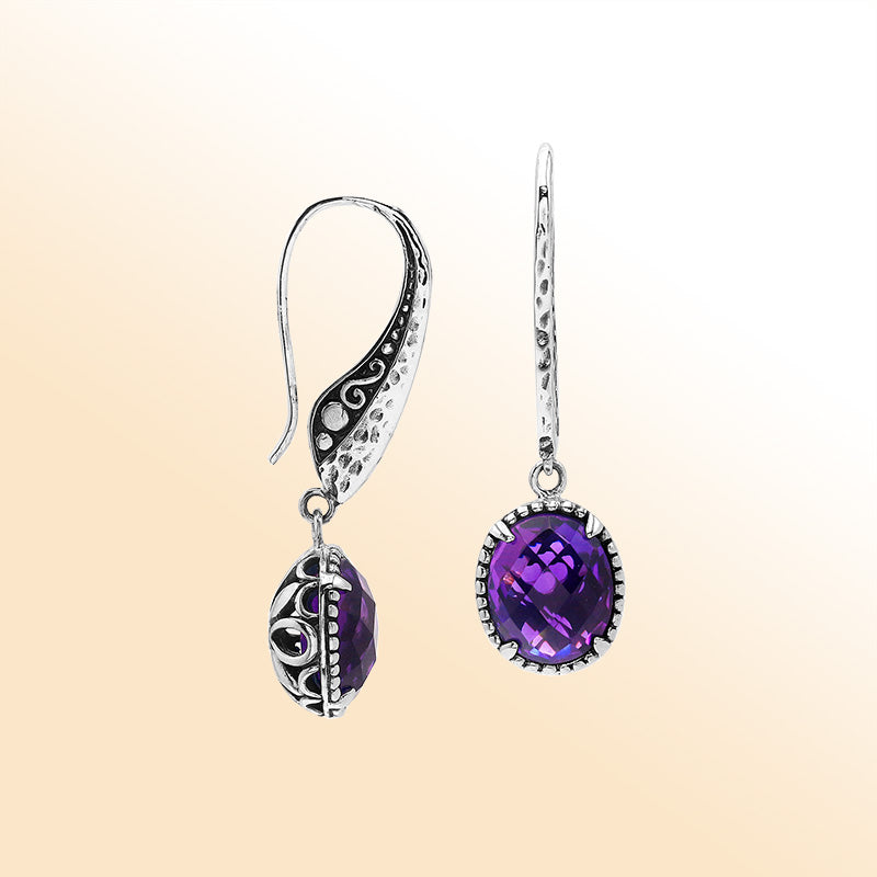 Sterling silver purple Amethyst Quartz earrings with filigree
