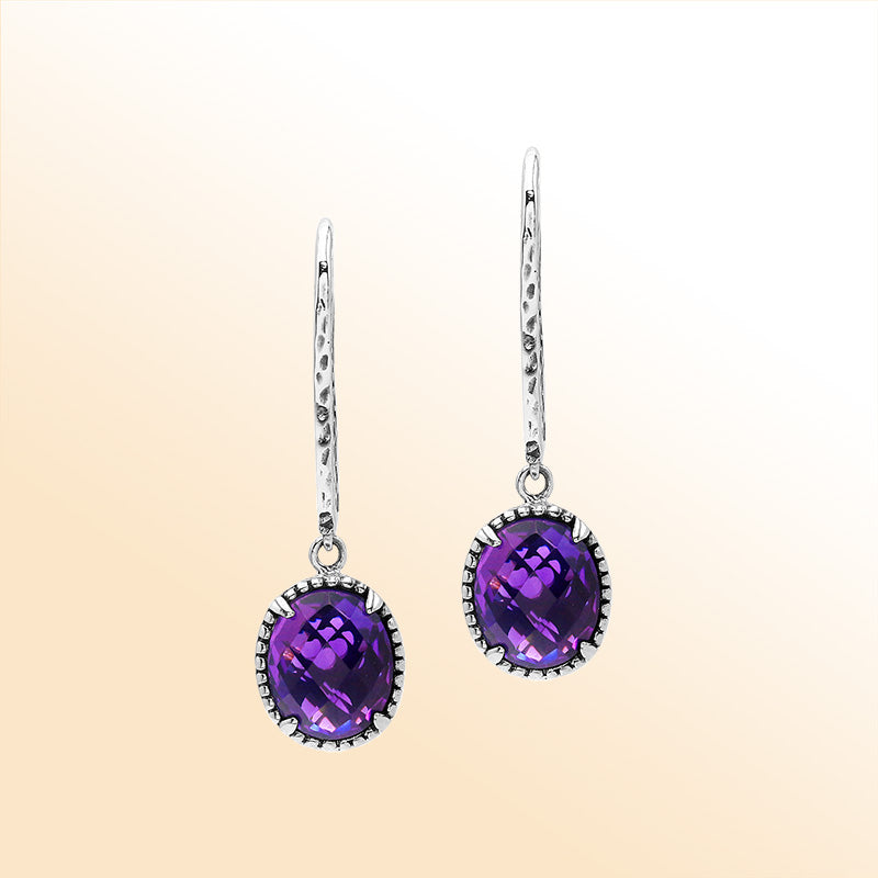 Sterling silver purple Amethyst Quartz earrings with filigree