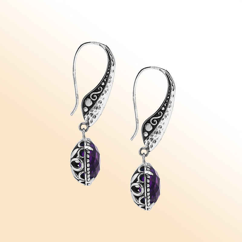 Sterling silver purple Amethyst Quartz earrings with filigree