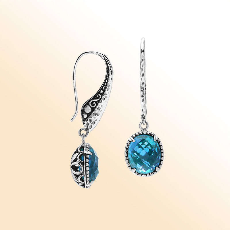 Sterling silver Blue Topaz artistic filigree earrings