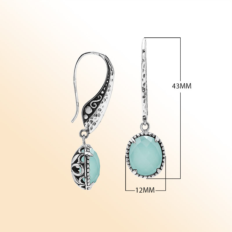 Sterling silver Green Chalcedony Quartz artistic filigree earrings