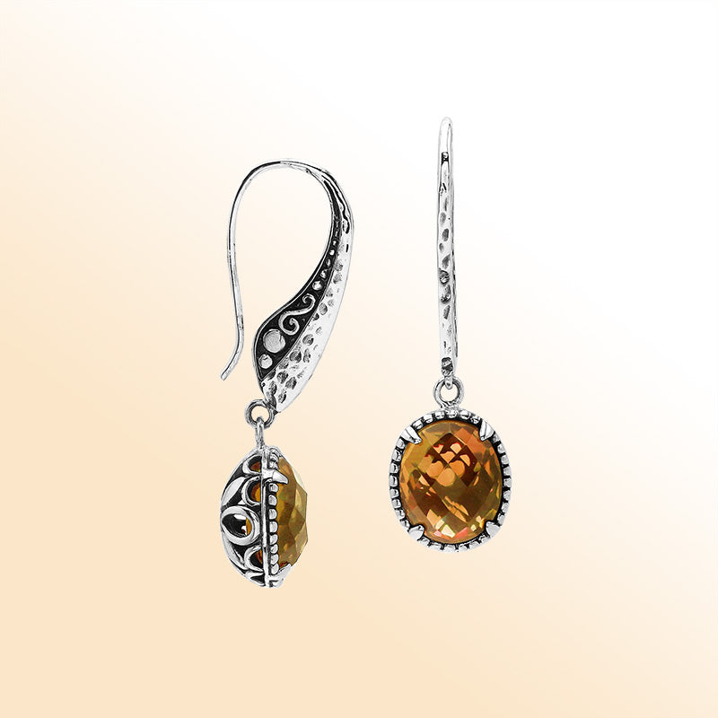 Sterling Silver Citrine Quartz Earrings With Artistic Filigree Design