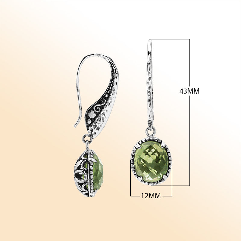 Sterling silver Green Amethyst Quartz artistic filigree earrings