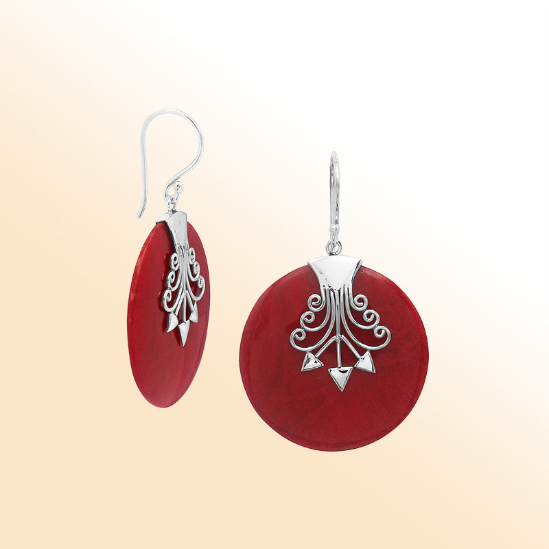 Sterling silver Red Coral elegant oval earrings