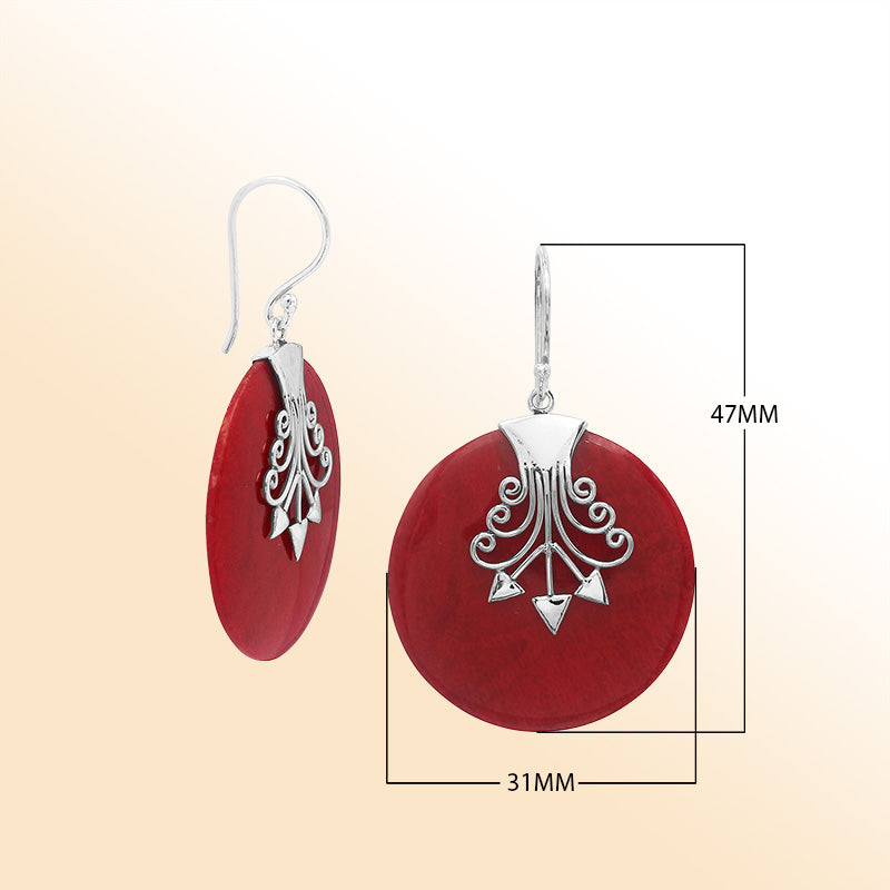 Sterling silver Red Coral elegant oval earrings