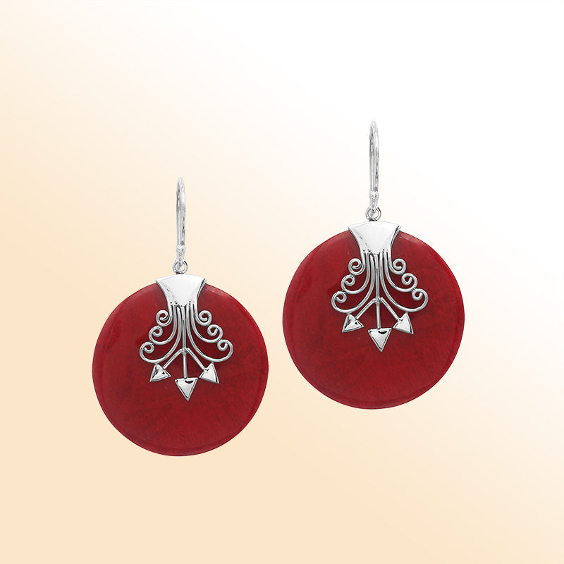 Sterling silver Red Coral elegant oval earrings