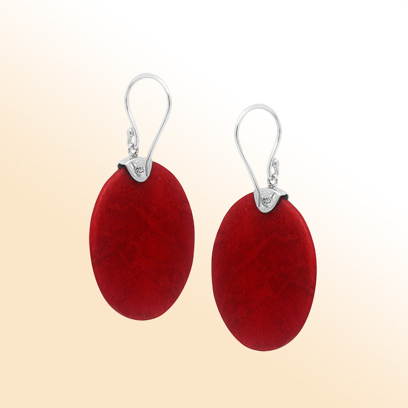 Sterling silver Red Coral elegant oval earrings