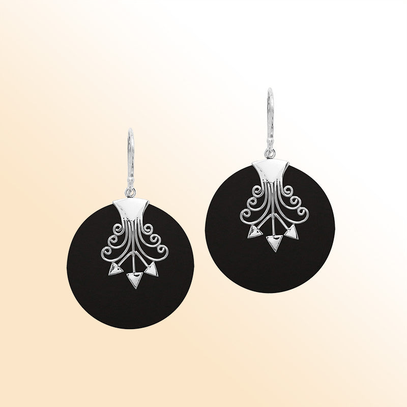 Sterling silver Black Shell artistic earrings