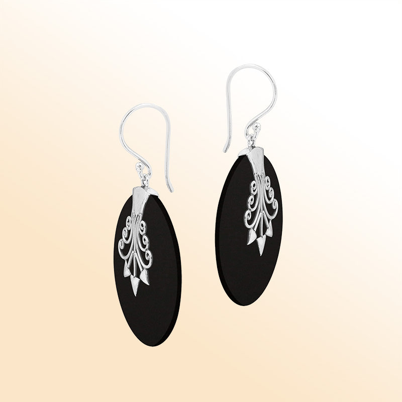 Sterling silver Black Shell artistic earrings