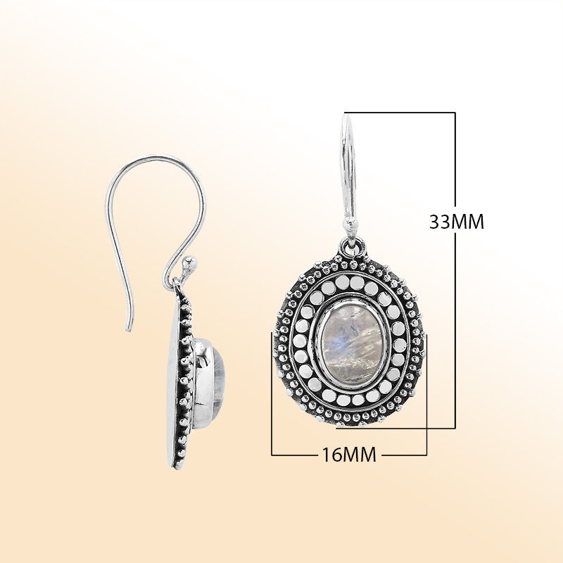 Sterling silver Rainbow Moonstone oval filigree earrings