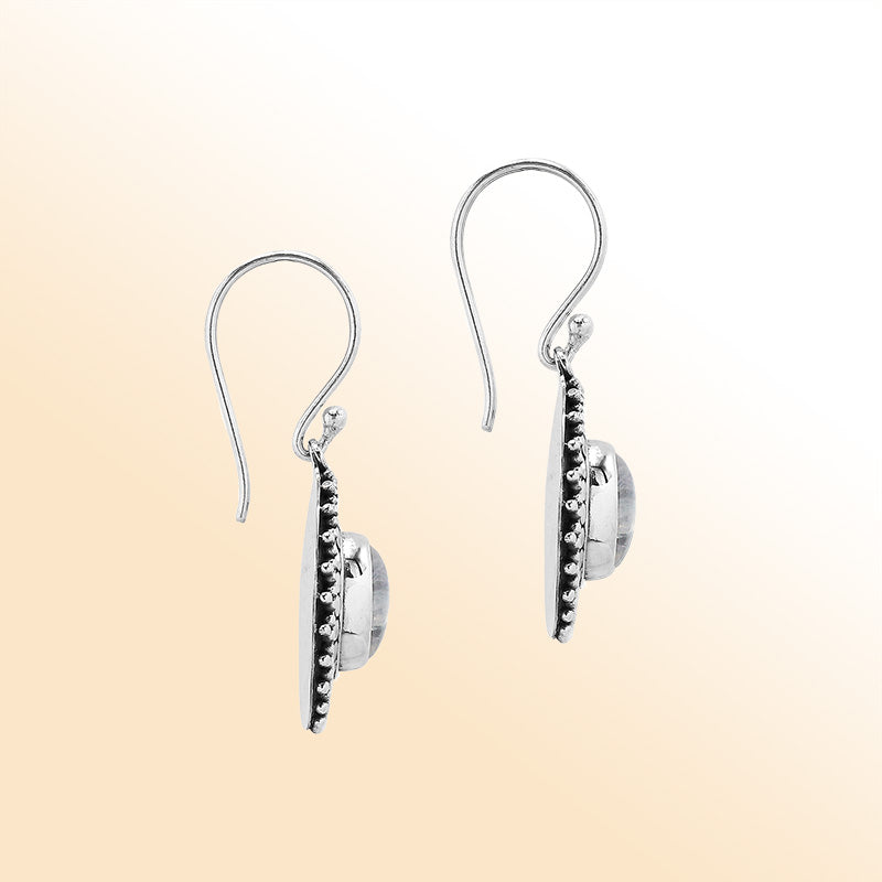 Sterling silver Rainbow Moonstone oval filigree earrings