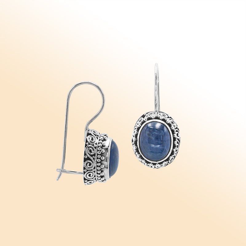 Sterling silver Kyanite Quartz floral Balinese earrings