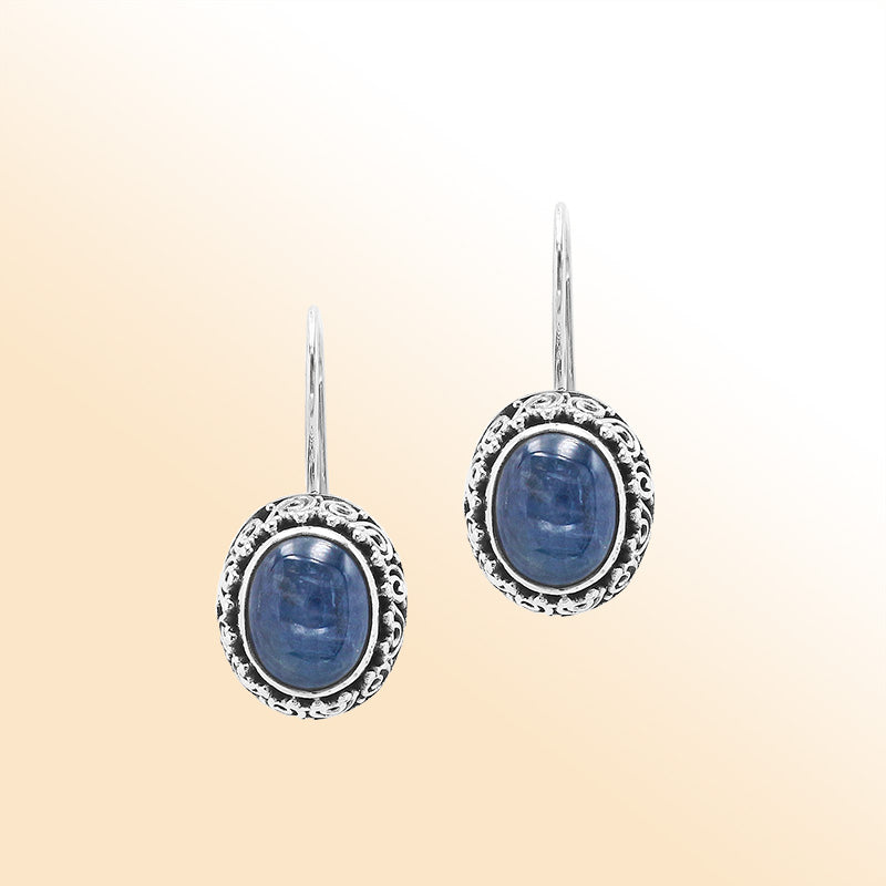 Sterling silver Kyanite Quartz floral Balinese earrings