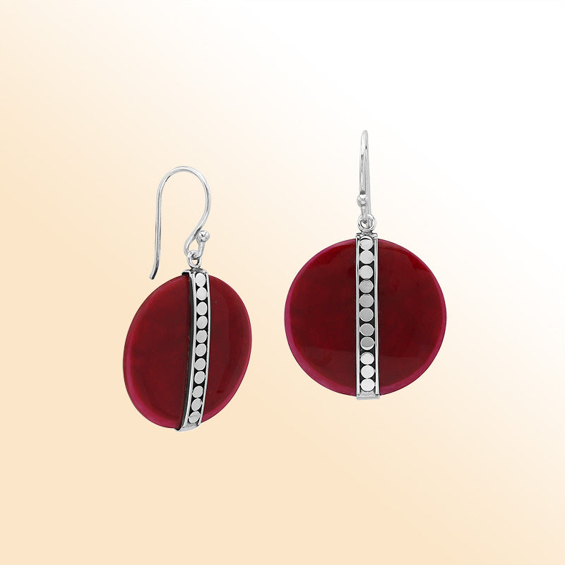 Sterling silver Red Coral vertical design earrings