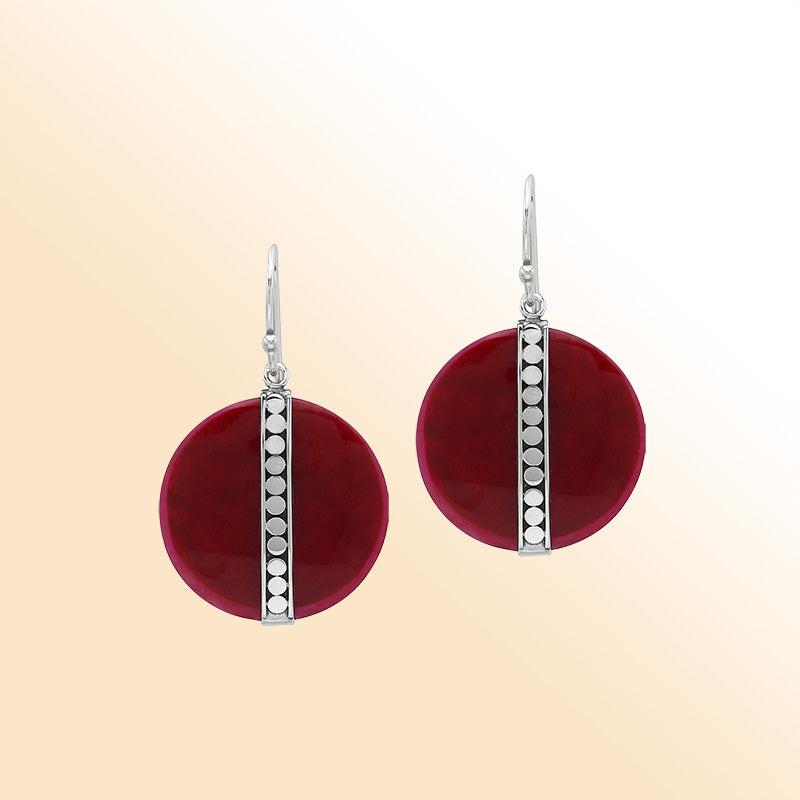 Sterling silver Red Coral vertical design earrings