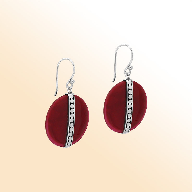 Sterling silver Red Coral vertical design earrings