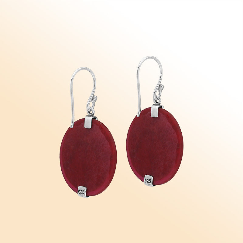 Sterling silver Red Coral vertical design earrings