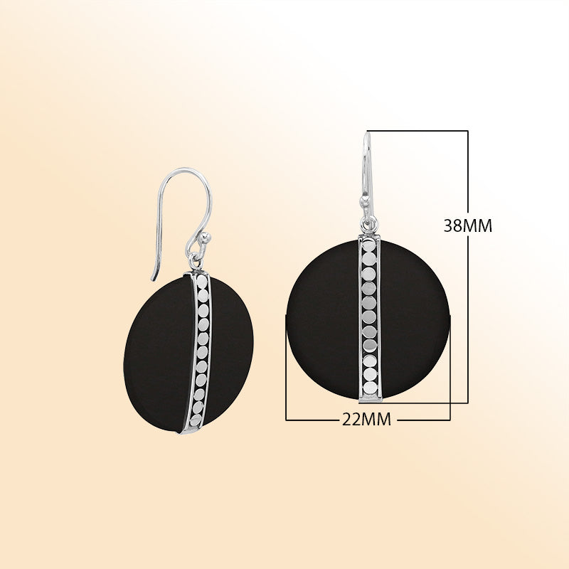 Sterling silver Black Shell vertical design earrings