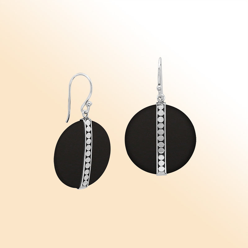 Sterling silver Black Shell vertical design earrings