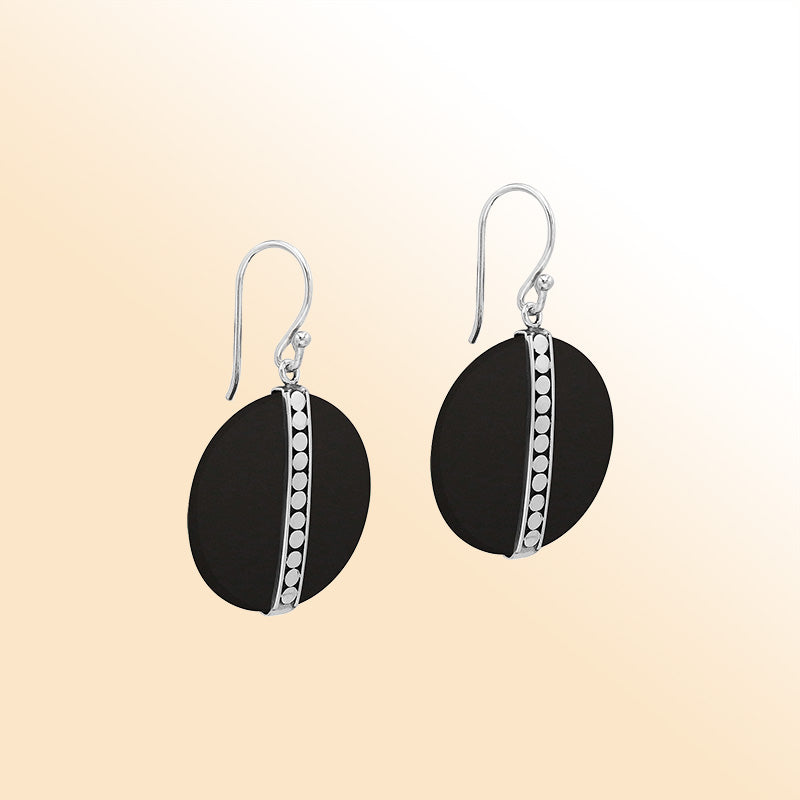 Sterling silver Black Shell vertical design earrings