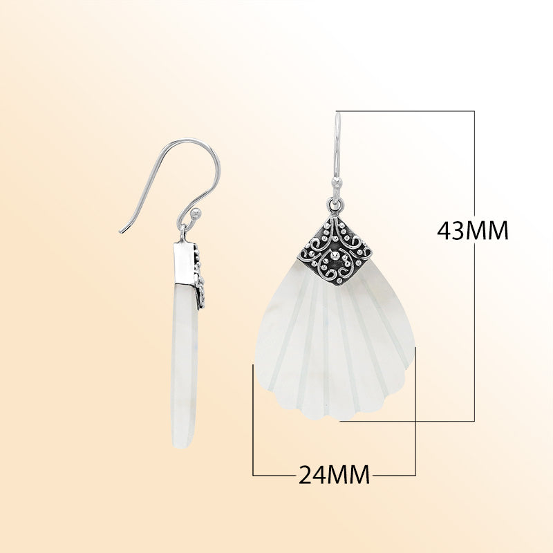 Sterling silver ornate Mother Of Pearl shell earrings