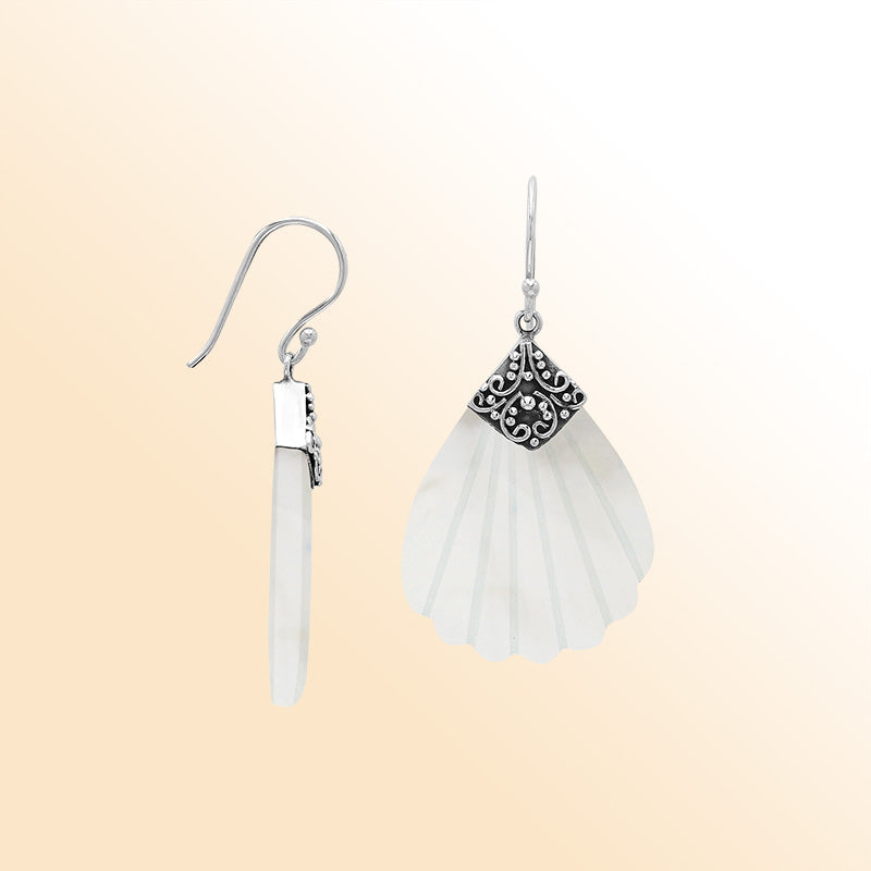 Sterling silver ornate Mother Of Pearl shell earrings