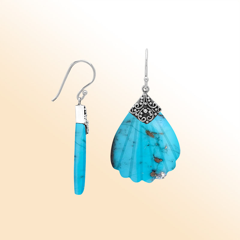 Sterling silver ornate Turquoise Shell shell earrings