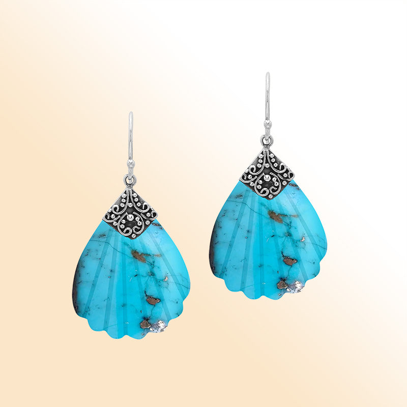 Sterling silver ornate Turquoise Shell shell earrings