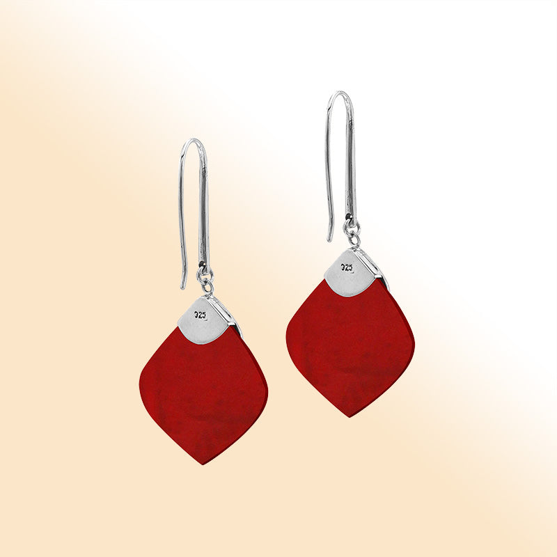 Sterling Silver Red Coral And Blue Topaz Quartz Artistic Drop Earrings