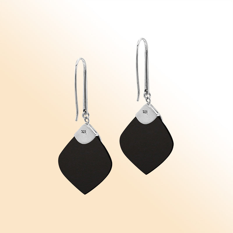 Sterling Silver Black Shell And Blue Topaz Quartz Artistic Drop Earrings