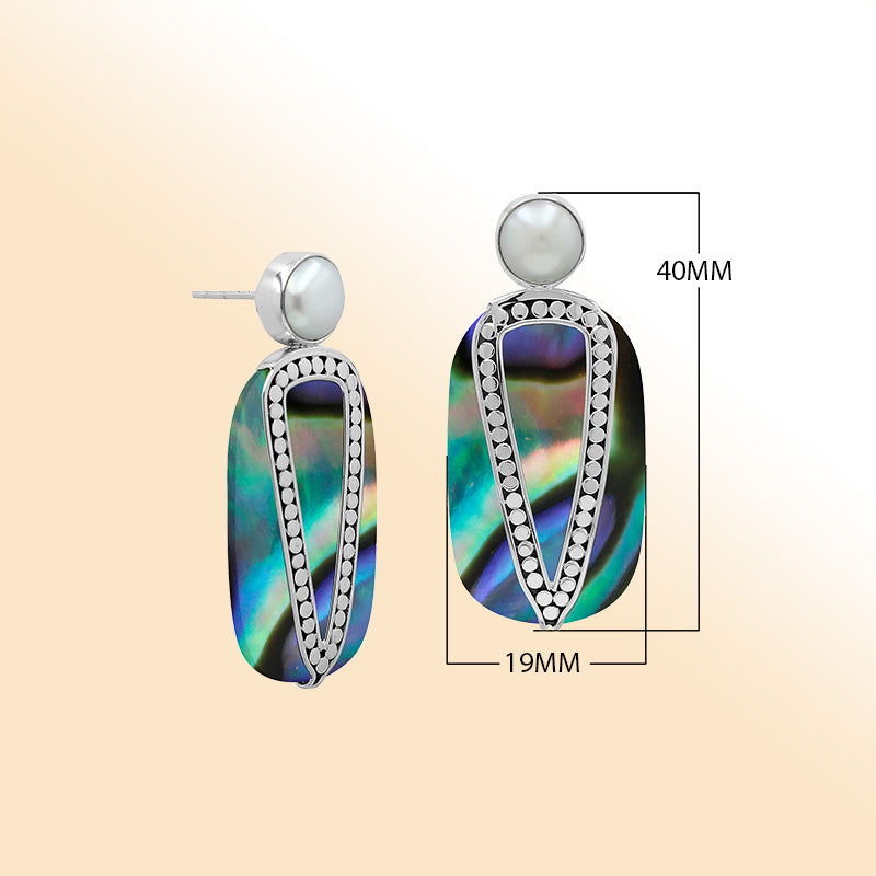 Sterling Silver Abalone Shell And Pearl Artistic Drop Earrings