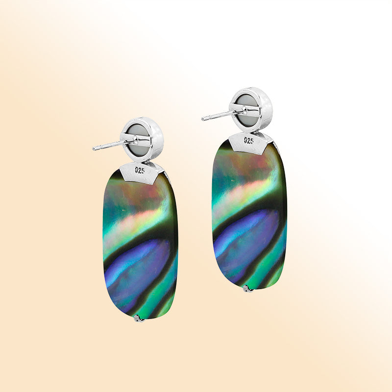 Sterling Silver Abalone Shell And Pearl Artistic Drop Earrings