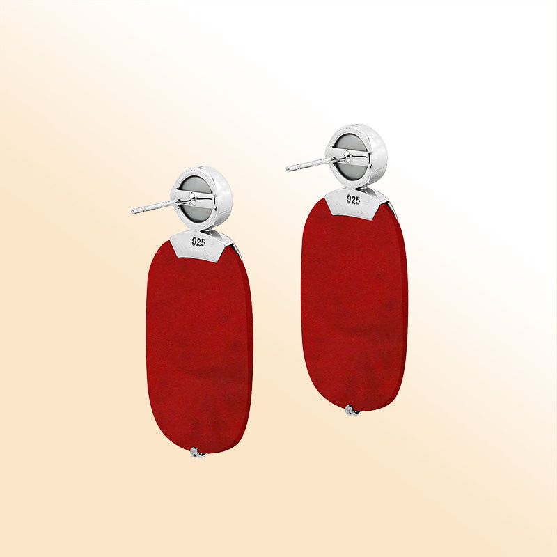Sterling Silver Red Coral And Pearl Artistic Drop Earrings